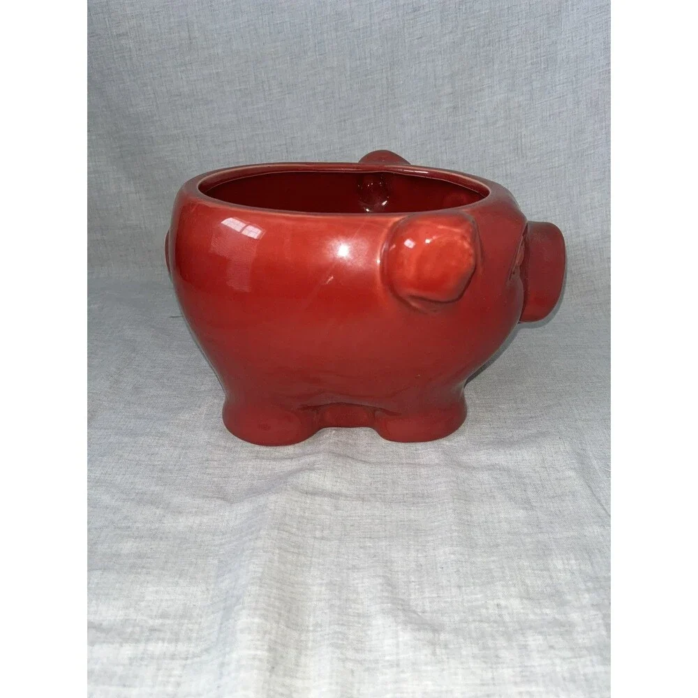 Vintage Red Pig Bowl Planter vase coin  trinket dish Art Pottery